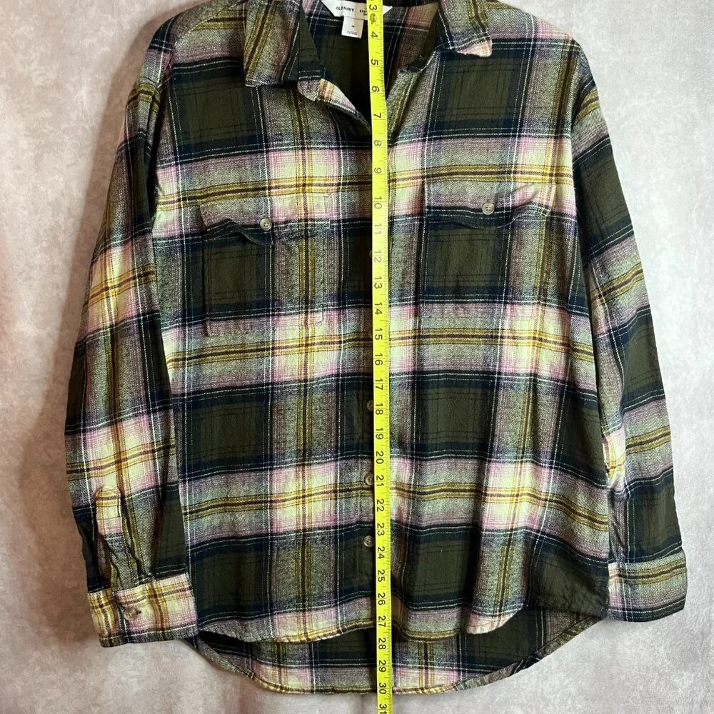 Women's Old Navy Flannel Shirt Olive Plaid size M - Picture 7 of 7